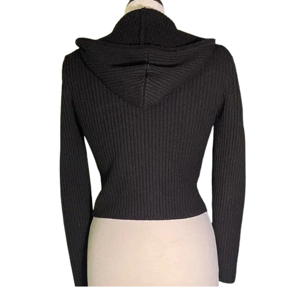 Source Unknown Black Leather Jacket With Knit Sle… - image 3